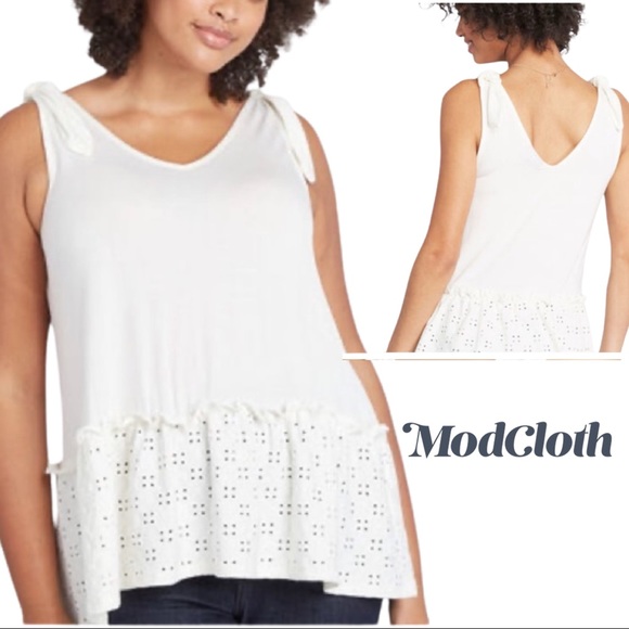 Modcloth Tops - NEW ModCloth Ivory Lace Hem Tie Tank